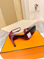 HM 26S H HIGH HEEL SANDALS 90MM IN BURGUNDY RED CALFSKIN