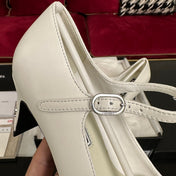 HIGH MARY JANE IN WHITE CALFSKIN AND BLACK SATIN