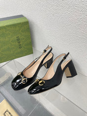 GG WOMEN'S HORSEBIT SLINGBACK 65MM IN BLACK CALFSKIN