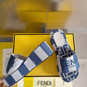 FENDI PLATFORM WEDGES IN NAVY BLUE MIX BEIGE FF MONOGRAM FABRIC
