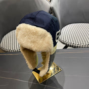 TRAPPER HAT IN DENIM BLUE SUEDE AND RABBIT FUR 439535