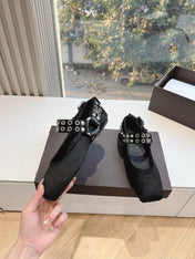 ALAIA 26S FLATS IN BLACK PONY HAIR WITH SILVER STUD STRAP