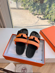 CHYPRE SANDAL IN VIVID ORANGE MIX BLACK CALFSKIN