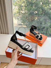 ELDA ESPADRILLE IN WHITE FABRIC AND BLACK CALFSKIN