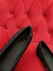 ballet flat black gold tweed metal calfskin