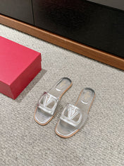 VLOGO CUT-OUT SILVER CALFSKIN SLIDE SANDAL
