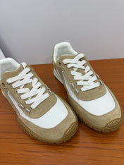 DIOR 26S SNEAKERS IN WHITE AND LIGHT BROWN SUEDE AND FABRIC