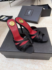 YSL 26S HEELED SANDALS 105 MM IN BLACK SATIN