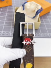 LV Bloom 30mm Mutilcolor Belt Silver Buckle Black Brown Leather