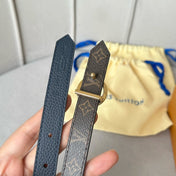 LV Circle 20mm Reversible Belt Gold Buckle Black Brown Leather
