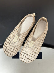 LP 26S BALLET FLATS IN CREAM WHITE CALFSKIN WITH BASKETWEAVE DESIGN