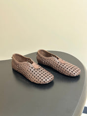 LP 26S BALLET FLATS IN DARK BROWN CALFSKIN WITH BASKETWEAVE DESIGN