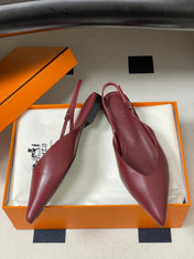 HM 26S NICOLE SLINGBACK IN BURGUNDY RED CALFSKIN SILVER HARDWARE
