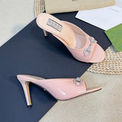 GG  Women's Horsebit mid-heel slide sandal in glossy Rose Pink