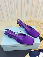 PRA SQUARE TOE SLINGBACK PUMPS VIOLET SATIN
