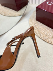 HIGH SLINGBACK PUMP 10 CM IN BRONZE BROWN GLOSSY CALFSKIN