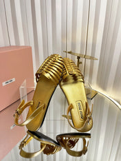 MIUMIU 26S SLINGBACK SANDALS IN GOLD CALFSKIN