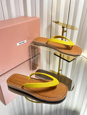 MIUMIU 26S THONG FLAT SANDALS IN YELLOW CALFSKIN