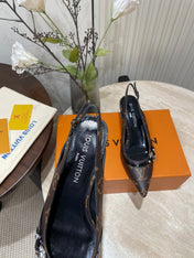 HIGH SLINGBACKS 5 CM IN CHOCOLATE BROWN MONOGRAM CALFSKIN