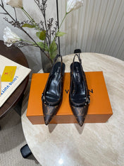 HIGH SLINGBACKS 5 CM IN CHOCOLATE BROWN MONOGRAM CALFSKIN