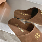 Mules Slippers Pecan Color Lambskin