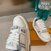 LV TRAINER MAXI SNEAKER IN WHITE MIX DOVE GRAY CALFSKIN