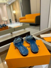 LV X TM 6AM FLAT MULE IN NAVY BLUE MONOGRAM DENIM