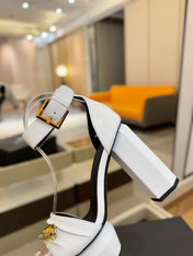 BALMAIN 25S WEDGE HEELS 100MM IN WHITE CALFSKIN