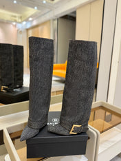 BALMAIN 26S KNEE-HIGH BOOTS 100 MM IN DARK GREY FABRIC