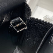 HALZAN 25 HANDLE BAG IN BLACK GRAINED CALFSKIN SILVER HARDWARE