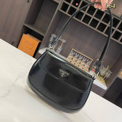 PRA 25 CLEO FLAP SHOULDER BAG IN BLACK BRUSHED LEATHER
