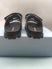 PRADA 26S STRAP SLIDES IN BLACK CROC EMBOSSED CALFSKIN