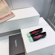 CHANEL 26S FLATS IN BLACK LAMBSKIN WITH MINT GREEN CAP TOE