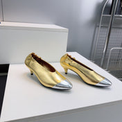 CHANEL 26S COLOR-BLOCK HIGH HEELS 45 MM IN GOLD LAMBSKIN