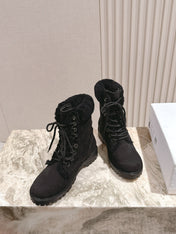 CELINE 25S KURT LACE UP MID BOOT IN BLACK FULL SUEDE AND SHEARLING