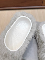 BALENCIAGA 25S MULES IN IVORY WHITE FAUX FUR