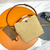 LE 37 MEDIUM 25 IN LIGHT YELLOW STRAW AND BROWN LEATHER TRIM