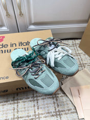 MIUMIU 26S NEW BALANCE SNEAKER MULES IN MINT GREEN SUEDE AND MESH