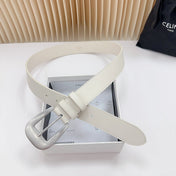 LARGE WESTERN 35 MM BELT WHITE CALFSKIN SILVER HARDWARE
