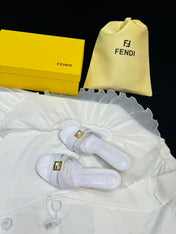 FENDI MEDIUM-HEELED 55 MM MULE IN WHITE LAMBSKIN WITH GOLD HARDWARE