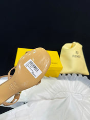 FENDI FFOLD MEDIUM-HEELED 55 MM SANDALS IN BRONZE BROWN LAMBSKIN WITH GOLD HARDWARE
