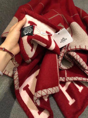AVALON III THROW BLANKET 175 CM IN CHERRY RED WOOL AND CASHMERE 351743