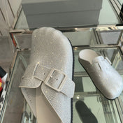 BIRKENSTOCK CLOG ATTACHED RHINESTONES IN WHITE CALFSKIN