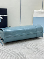 PRADA 25S LUX SOFT BAG 42 IN BLUE GLOSSY CALFSKIN GOLD HARDWRE