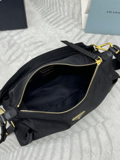 PRADA 25S EXPLORE LARGE RE-NYLON SHOULDER BAG 32 IN BLACK WITH FLAP