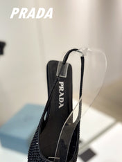PRA SLINGBACK PUMPS BLACK SATIN WITH BLACK CRYSTALS