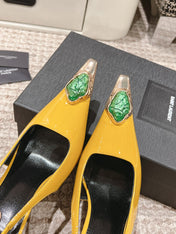 DUNE HIGH 10 CM SLINGBACK PUMPS IN CLASSIC YELLOW PATENT LEATHER WITH CRYSTAL