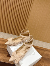 DIOR ADIORABLE HIGH HEEL 25S IN LIGHT BEIGE FABRIC WITH PEARL DETAILING