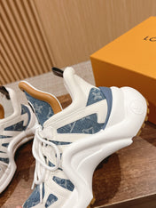 LV ARCHLIGHT SNEAKER IN WHITE CALFSKIN AND LIGHT BLUE MONOGRAM DENIM