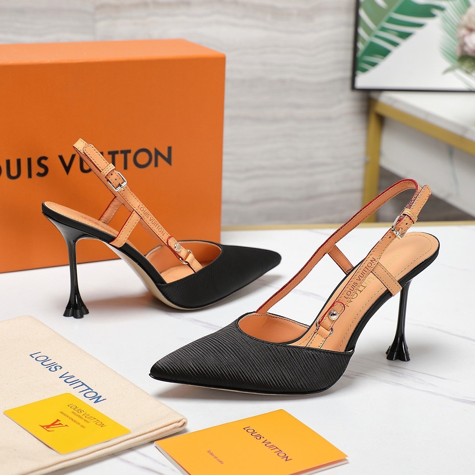 LV WOMEN BLOSSOM SLINGBACK PUMP IN BLACK EMBROIDERED FABRIC